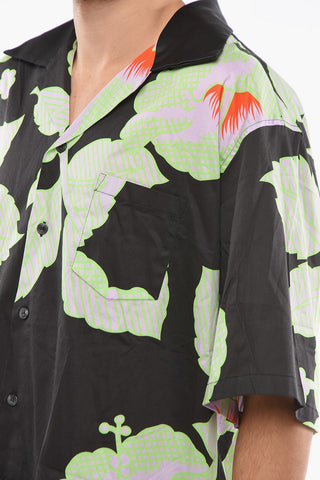 Plant-Motif Shirt with Breast Pocket