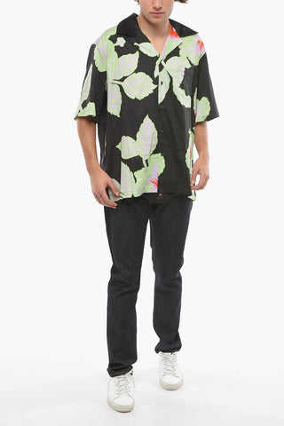 Plant-Motif Shirt with Breast Pocket