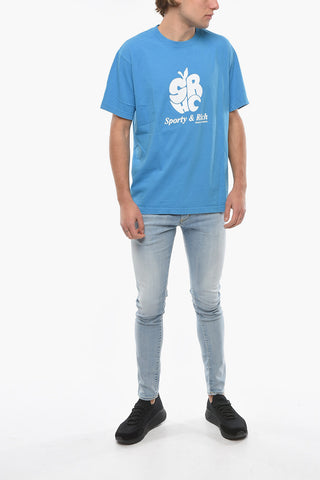 Contrasting Printed Cotton Crew-Neck T-shirt