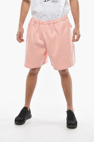 Drawstring Waist Fleeced-Cotton Shorts-