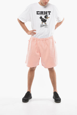 Drawstring Waist Fleeced-Cotton Shorts-