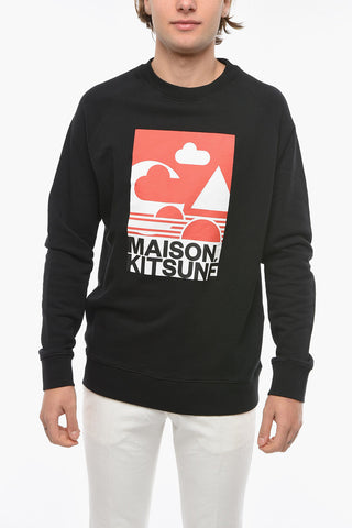 Cotton Crew-Neck Sweatshirt with Maxi Front Print