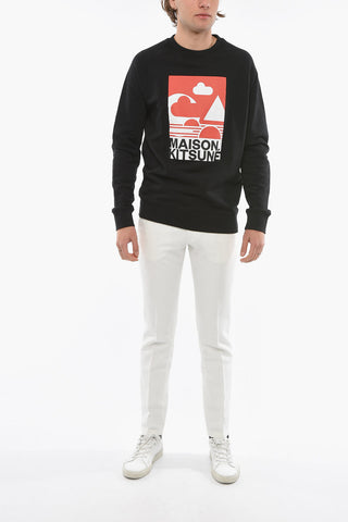 Cotton Crew-Neck Sweatshirt with Maxi Front Print