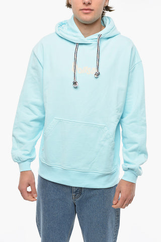 Felpa Hoodie in Cotone Garzato con Stampa a Contrasto