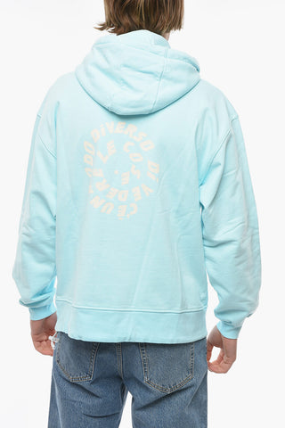 Felpa Hoodie in Cotone Garzato con Stampa a Contrasto