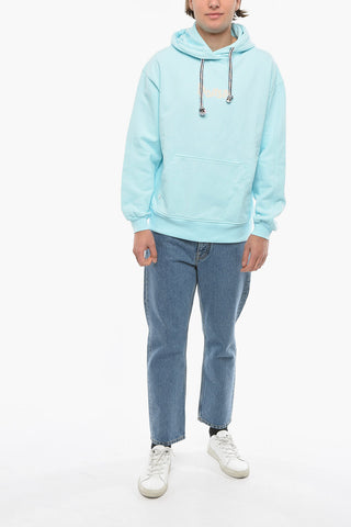 Felpa Hoodie in Cotone Garzato con Stampa a Contrasto