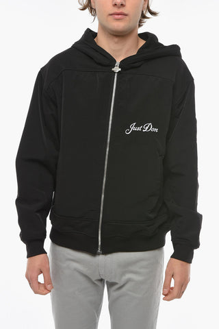 Logo Embroidered Solid Color Sweatshit with Zip Closure