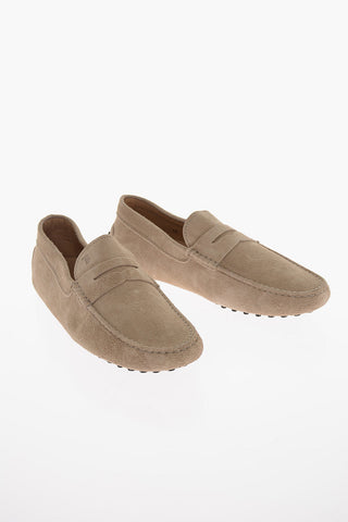 Rubberized Sole Suede Penny Loafers