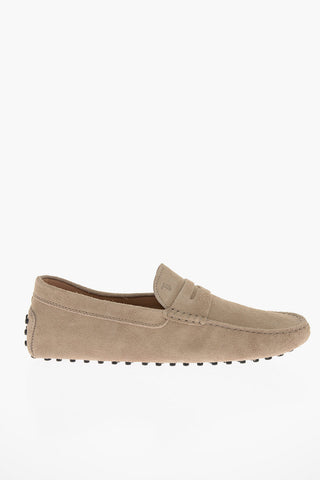 Rubberized Sole Suede Penny Loafers
