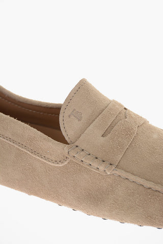 Rubberized Sole Suede Penny Loafers
