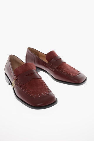 Suede Detail Leather Penny Loafers