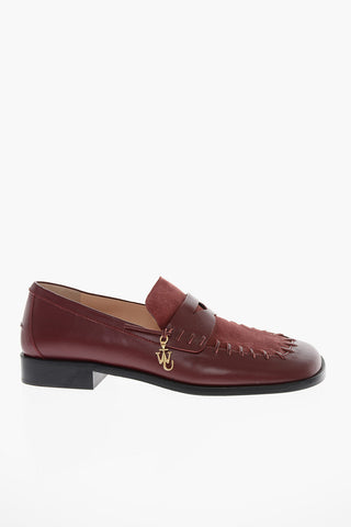 Suede Detail Leather Penny Loafers