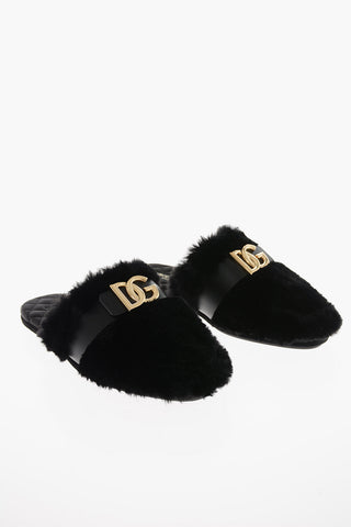 Eco-fur BRAMANTE Slipper Loafers with Metal Monogram