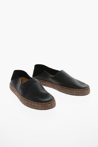 Rope-edged Sole Top Grain Leather Espadrillas