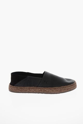 Rope-edged Sole Top Grain Leather Espadrillas