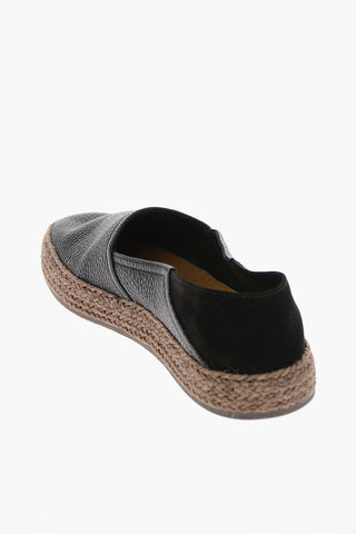 Rope-edged Sole Top Grain Leather Espadrillas