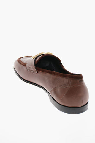 Suede-edged ARIOSTO Leather Loafers with Monogram Detail
