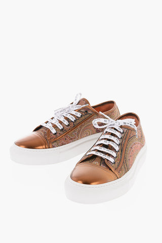 Rubber Sole Lamè Leather and Paisley Fabric Sneakers