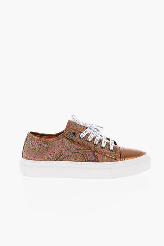 Rubber Sole Lamè Leather and Paisley Fabric Sneakers