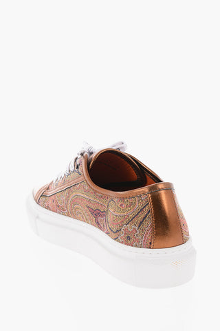 Rubber Sole Lamè Leather and Paisley Fabric Sneakers