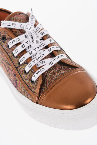 Rubber Sole Lamè Leather and Paisley Fabric Sneakers