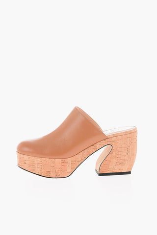 SI Cork Sole Leather Platform Mules 10cm
