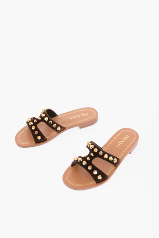 Golden Studs Suede Sliders