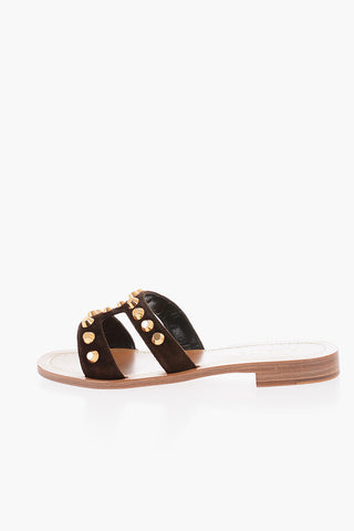 Golden Studs Suede Sliders