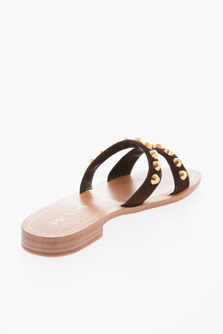 Golden Studs Suede Sliders