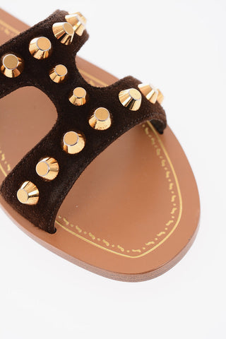 Golden Studs Suede Sliders
