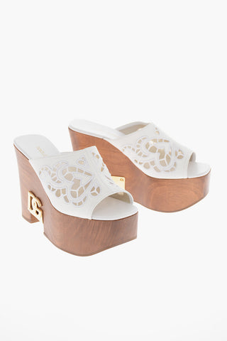 Perforated Leather BRIGITTE Wood Wedge Mules 12cm