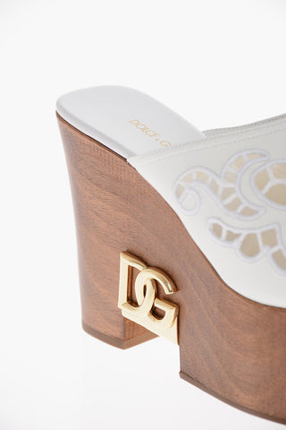 Perforated Leather BRIGITTE Wood Wedge Mules 12cm