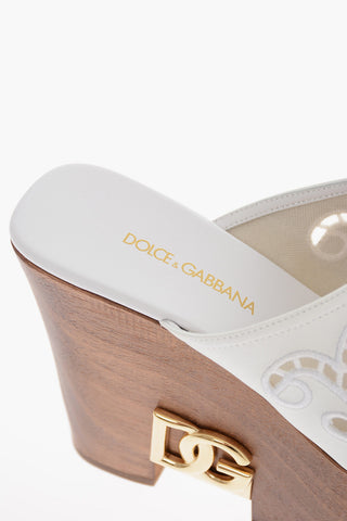 Perforated Leather BRIGITTE Wood Wedge Mules 12cm