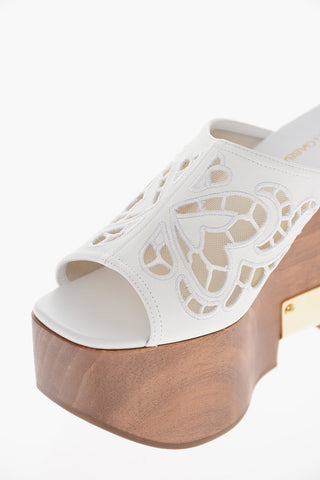 Perforated Leather BRIGITTE Wood Wedge Mules 12cm