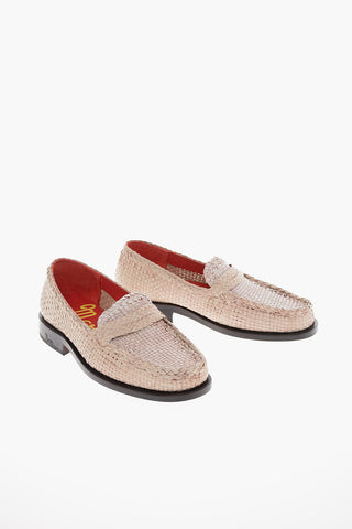 Cuir Sole Woven Leather Penny Loafers