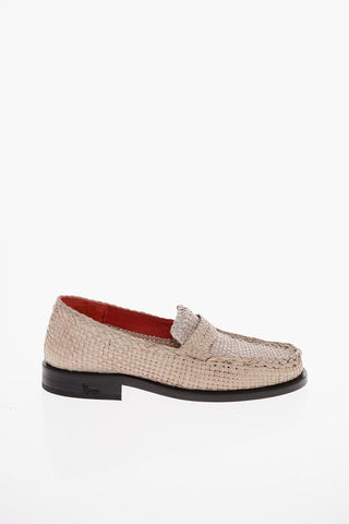 Cuir Sole Woven Leather Penny Loafers
