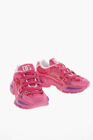Mesh Detail HONEYCOMB Leather and Fabric Sneakers