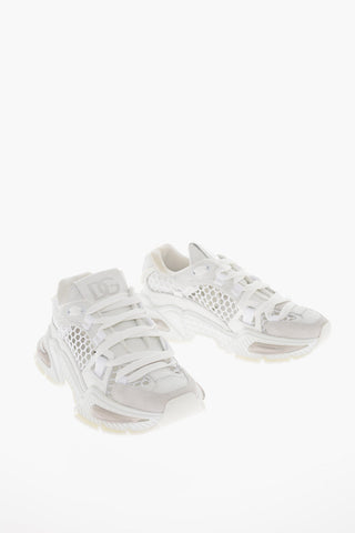 Mesh Detail HONEYCOMB Leather and Fabric Sneakers