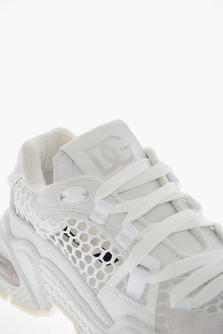 Mesh Detail HONEYCOMB Leather and Fabric Sneakers