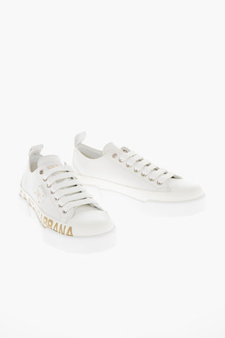 Sneakers Allacciate in Pelle con Logo Stampato Lamè