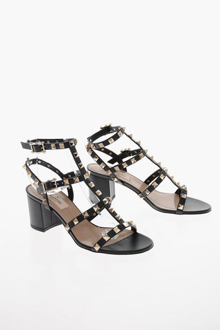 Sandali in Pelle ROCKSTUD con Tacco Squadrato 6cm