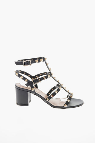 Sandali in Pelle ROCKSTUD con Tacco Squadrato 6cm