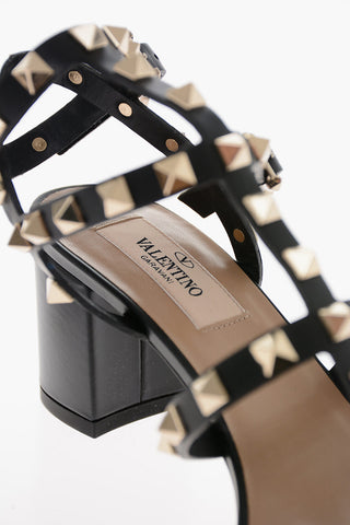 Sandali in Pelle ROCKSTUD con Tacco Squadrato 6cm
