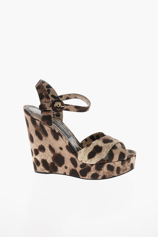 Sandali BIANCA in Tessuto Animalier con Zeppa 13cm