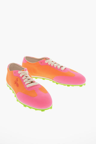 Two Tone Stretch Fabric Sneakers with Cleats