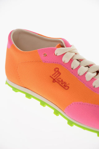 Two Tone Stretch Fabric Sneakers with Cleats