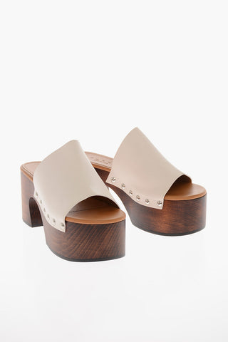 Wood Wedge Leather Mules 9cm