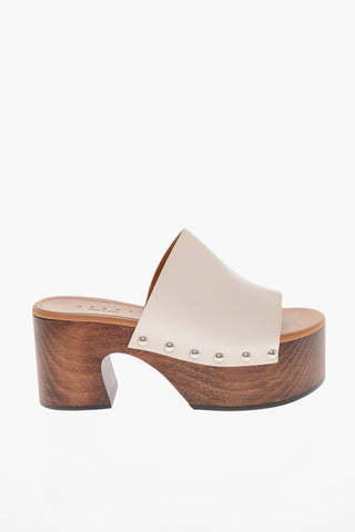 Wood Wedge Leather Mules 9cm