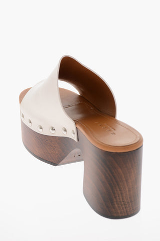 Wood Wedge Leather Mules 9cm