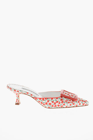 Spool Heel Floral Motif MAYSALEBI Mules with Maxibuckle 5cm